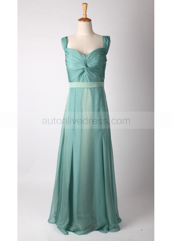 Dusty Blue Chiffon Twist Front Sleeveless Bridesmaid Dress